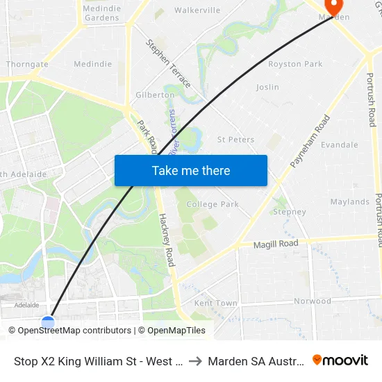 Stop X2 King William St - West side to Marden SA Australia map