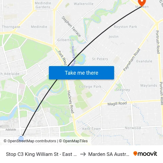 Stop C3 King William St - East side to Marden SA Australia map