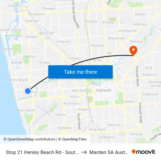 Stop 21 Henley Beach Rd - South side to Marden SA Australia map