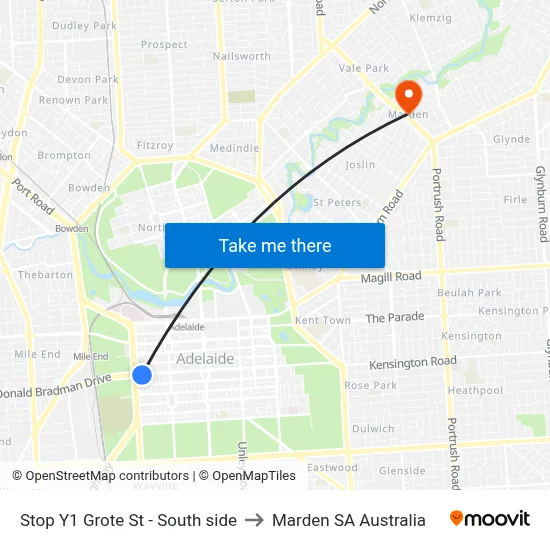 Stop Y1 Grote St - South side to Marden SA Australia map