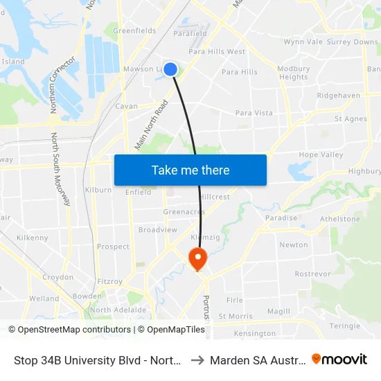 Stop 34B University Blvd - North side to Marden SA Australia map