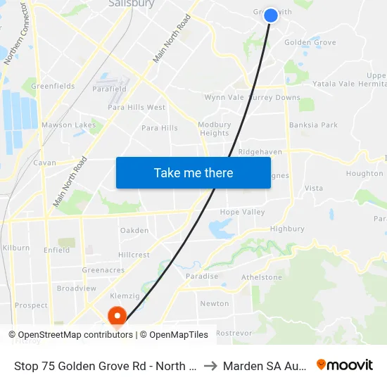 Stop 75 Golden Grove Rd - North West side to Marden SA Australia map