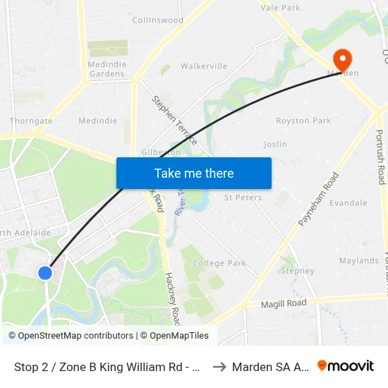Stop 2 / Zone B King William Rd - North West side to Marden SA Australia map