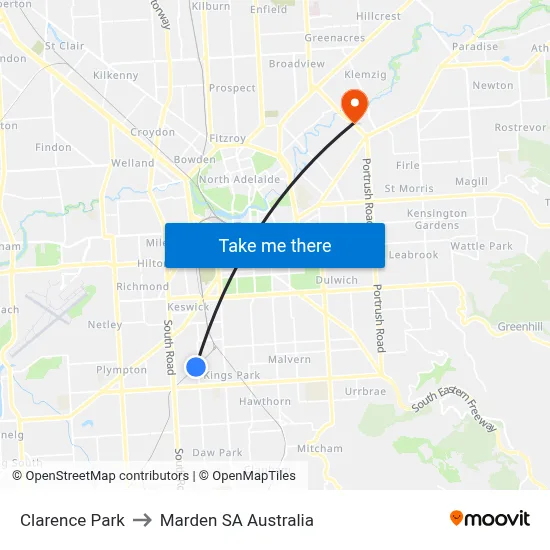 Clarence Park to Marden SA Australia map
