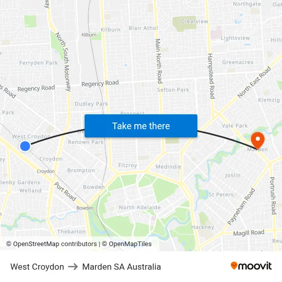 West Croydon to Marden SA Australia map