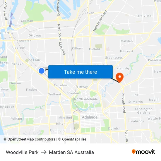 Woodville Park to Marden SA Australia map