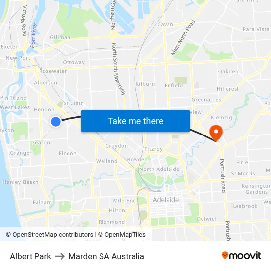 Albert Park to Marden SA Australia map