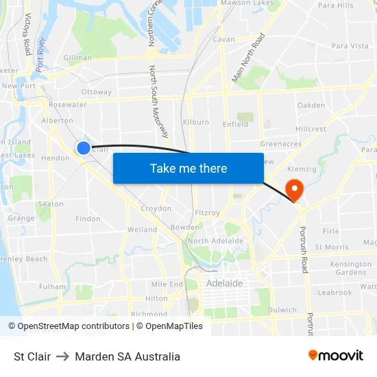 St Clair to Marden SA Australia map