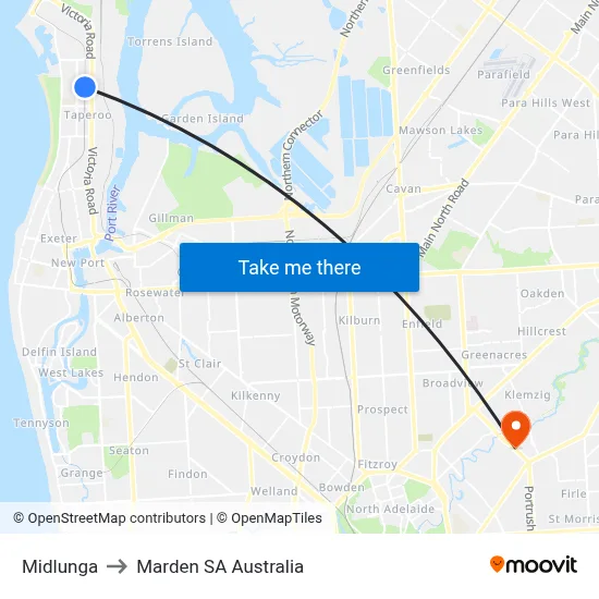 Midlunga to Marden SA Australia map