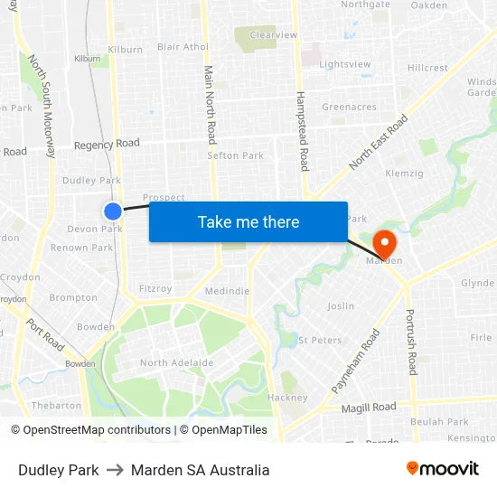 Dudley Park to Marden SA Australia map