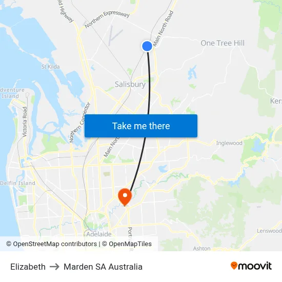 Elizabeth to Marden SA Australia map