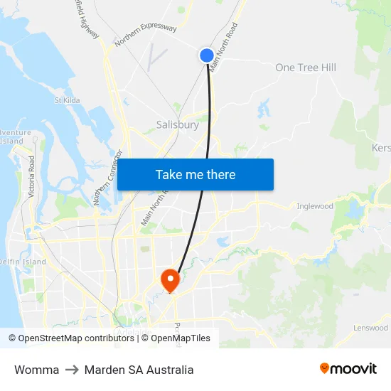 Womma to Marden SA Australia map