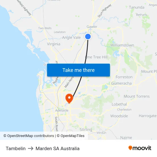 Tambelin to Marden SA Australia map