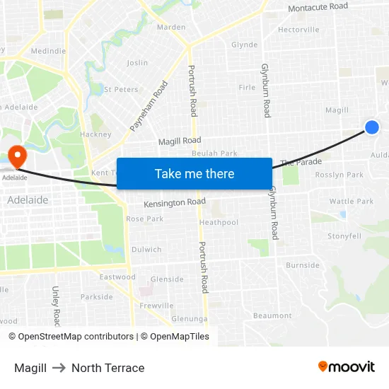 Magill to North Terrace map