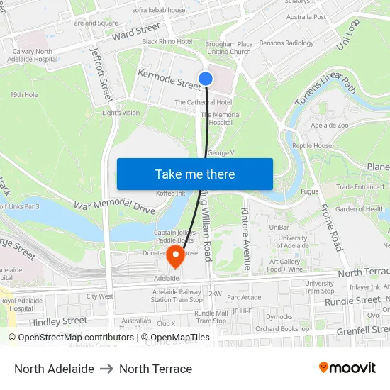 North Adelaide to North Terrace map