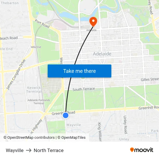 Wayville to North Terrace map