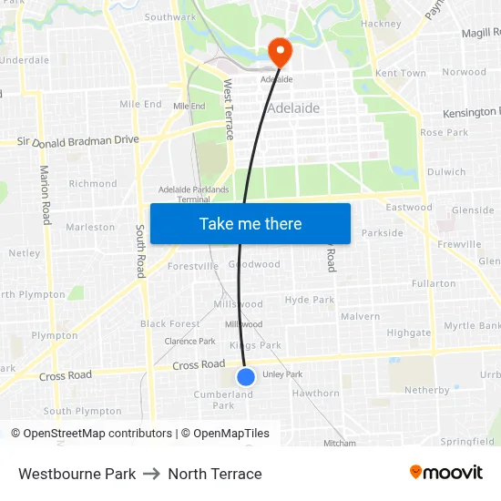 Westbourne Park to North Terrace map