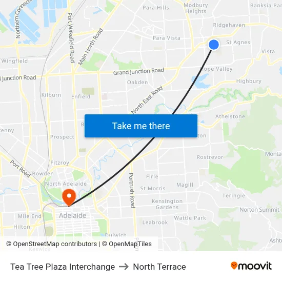 Tea Tree Plaza Interchange to North Terrace map