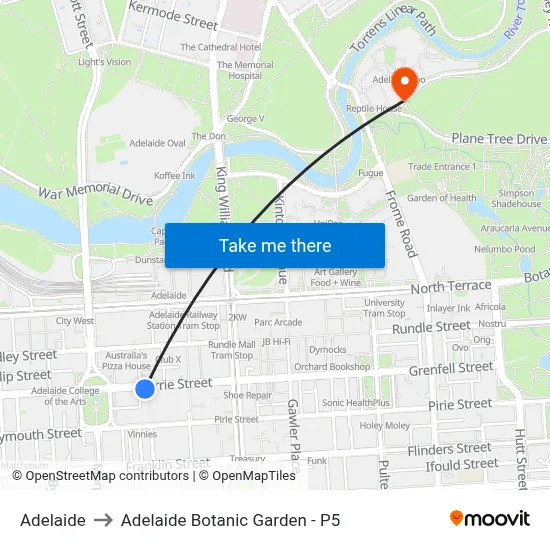 Adelaide to Adelaide Botanic Garden - P5 map