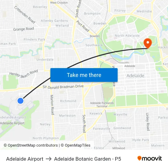 Adelaide Airport to Adelaide Botanic Garden - P5 map