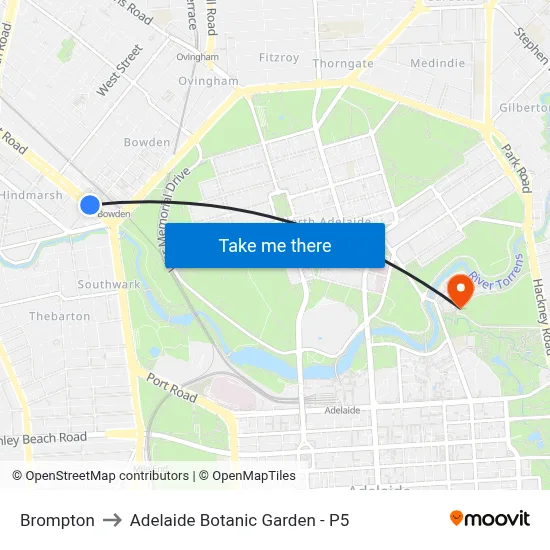 Brompton to Adelaide Botanic Garden - P5 map