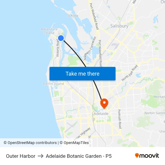 Outer Harbor to Adelaide Botanic Garden - P5 map