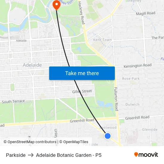 Parkside to Adelaide Botanic Garden - P5 map
