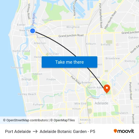 Port Adelaide to Adelaide Botanic Garden - P5 map