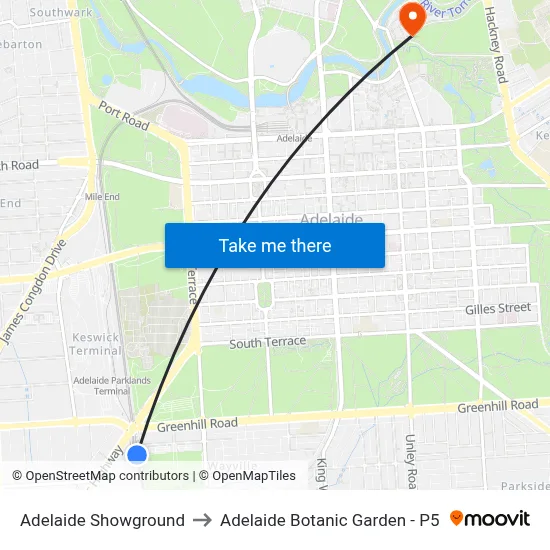 Adelaide Showground to Adelaide Botanic Garden - P5 map