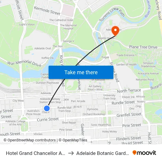 Hotel Grand Chancellor Adelaide to Adelaide Botanic Garden - P5 map