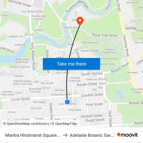 Mantra Hindmarsh Square Adelaide to Adelaide Botanic Garden - P5 map
