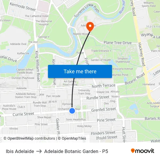 Ibis Adelaide to Adelaide Botanic Garden - P5 map