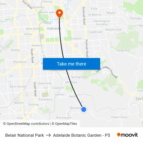Belair National Park to Adelaide Botanic Garden - P5 map