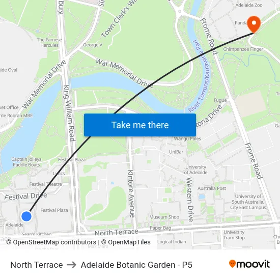 North Terrace to Adelaide Botanic Garden - P5 map