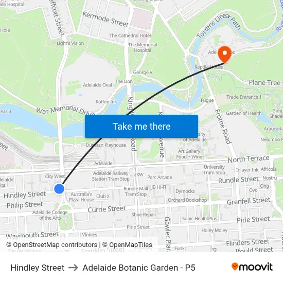 Hindley Street to Adelaide Botanic Garden - P5 map