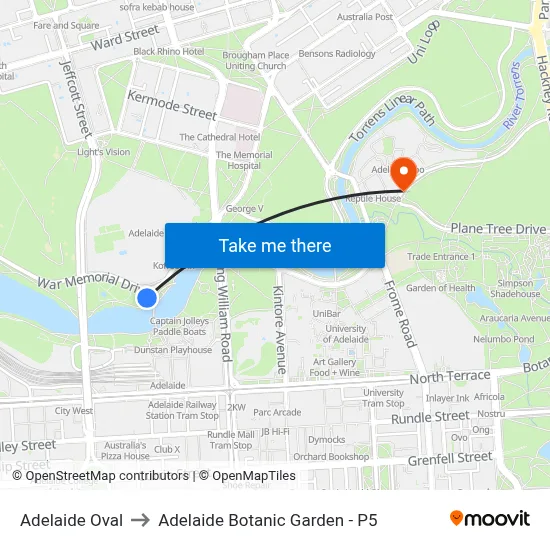 Adelaide Oval to Adelaide Botanic Garden - P5 map