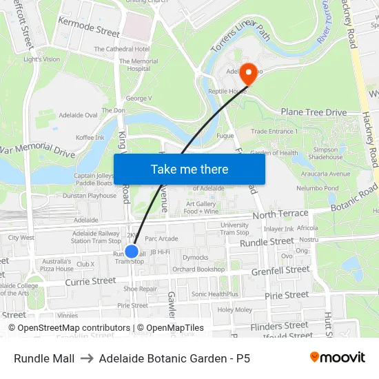 Rundle Mall to Adelaide Botanic Garden - P5 map