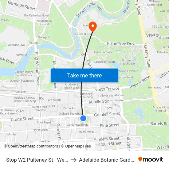 Stop W2 Pulteney St - West side to Adelaide Botanic Garden - P5 map