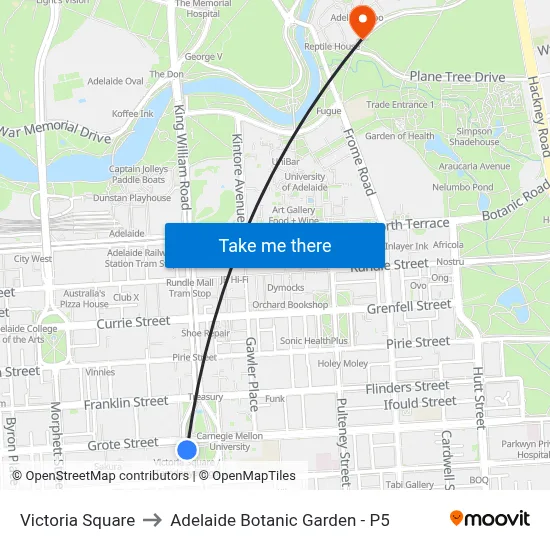 Victoria Square to Adelaide Botanic Garden - P5 map