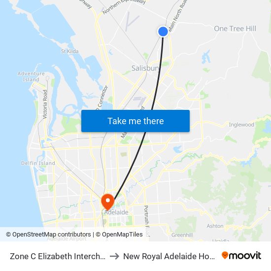 Zone C Elizabeth Interchange to New Royal Adelaide Hospital map