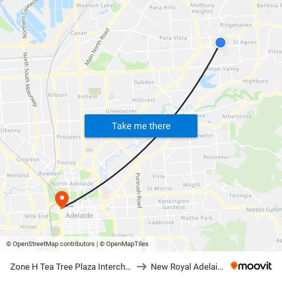 Zone H Tea Tree Plaza Interchange - West side to New Royal Adelaide Hospital map