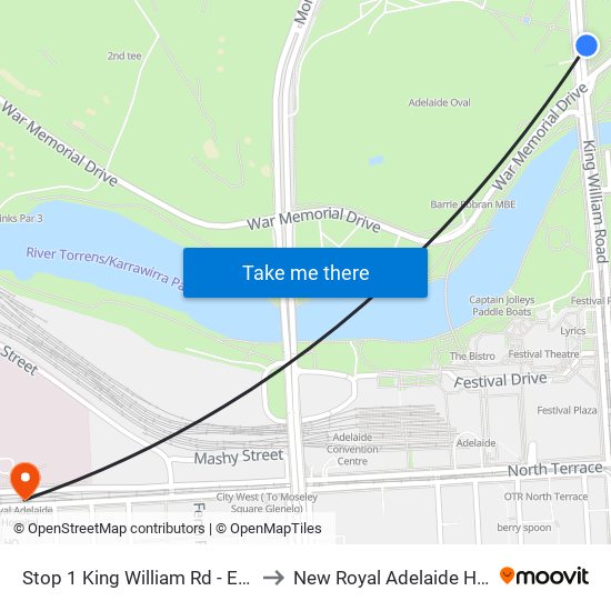 Stop 1 King William Rd - East side to New Royal Adelaide Hospital map