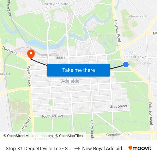 Stop X1 Dequetteville Tce - South West side to New Royal Adelaide Hospital map