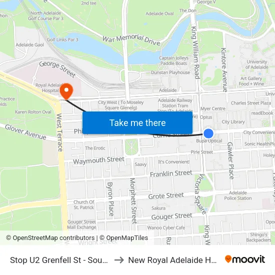 Stop U2 Grenfell St - South side to New Royal Adelaide Hospital map