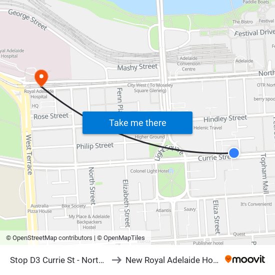 Stop D3 Currie St - North side to New Royal Adelaide Hospital map