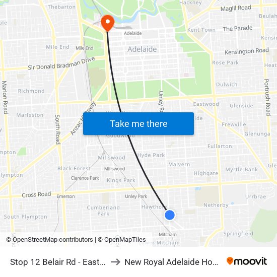 Stop 12 Belair Rd - East side to New Royal Adelaide Hospital map