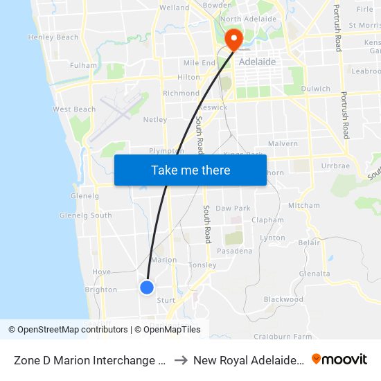 Zone D Marion Interchange - South side to New Royal Adelaide Hospital map