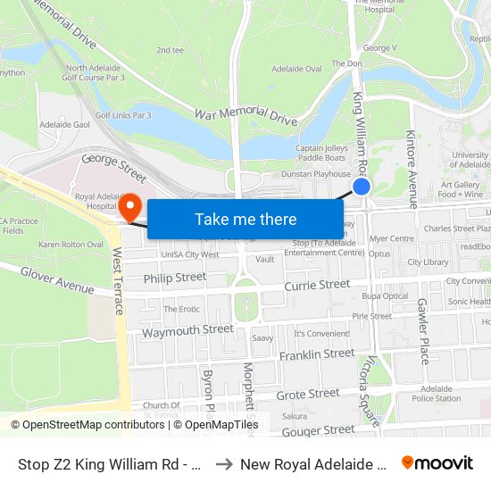 Stop Z2 King William Rd - West side to New Royal Adelaide Hospital map