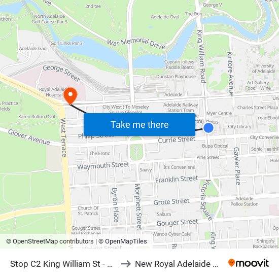 Stop C2 King William St - East side to New Royal Adelaide Hospital map