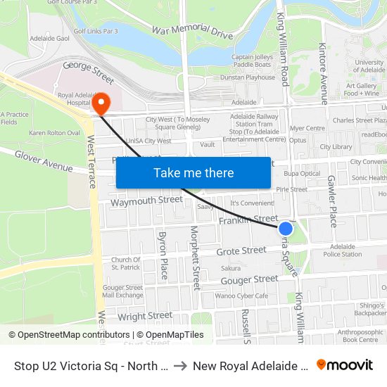 Stop U2 Victoria Sq - North West side to New Royal Adelaide Hospital map